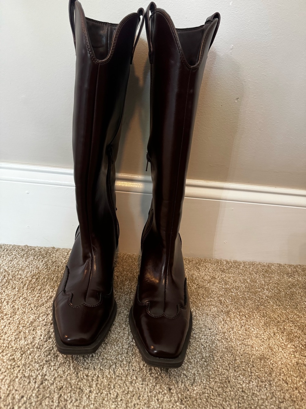 Primark Burgundy Tall Western Cowboy Boots Size 6 View 6